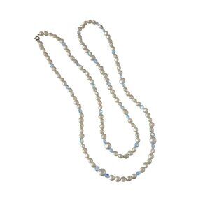 Glass Imitation Pearl Necklace Blue Crystal Beads 51 Inches Vintage Mom Gift